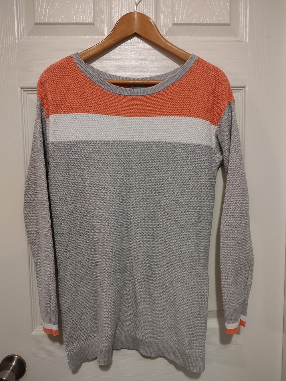 Talbots Pink, White & Gray Crewneck Colorblock Sweater